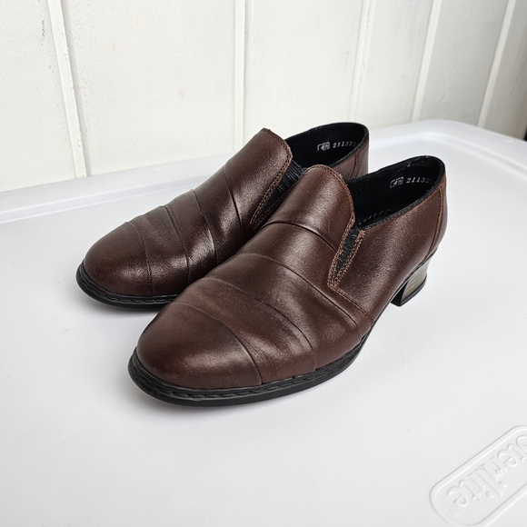 Rieker Anti Stress Chestnut Leather Block Heel Loafer women's 4.5 - Picture 1 of 14